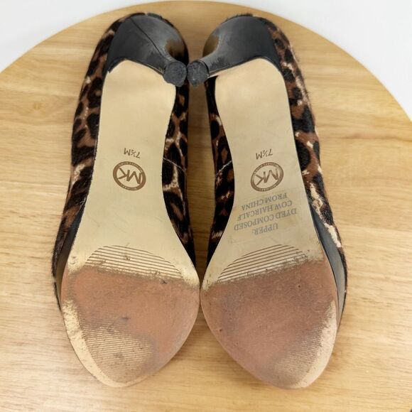 Michael Kors York Leopard Print Calf Hair Platform Peep Toe Pump Brown Black 7.5 - Picture 8 of 13